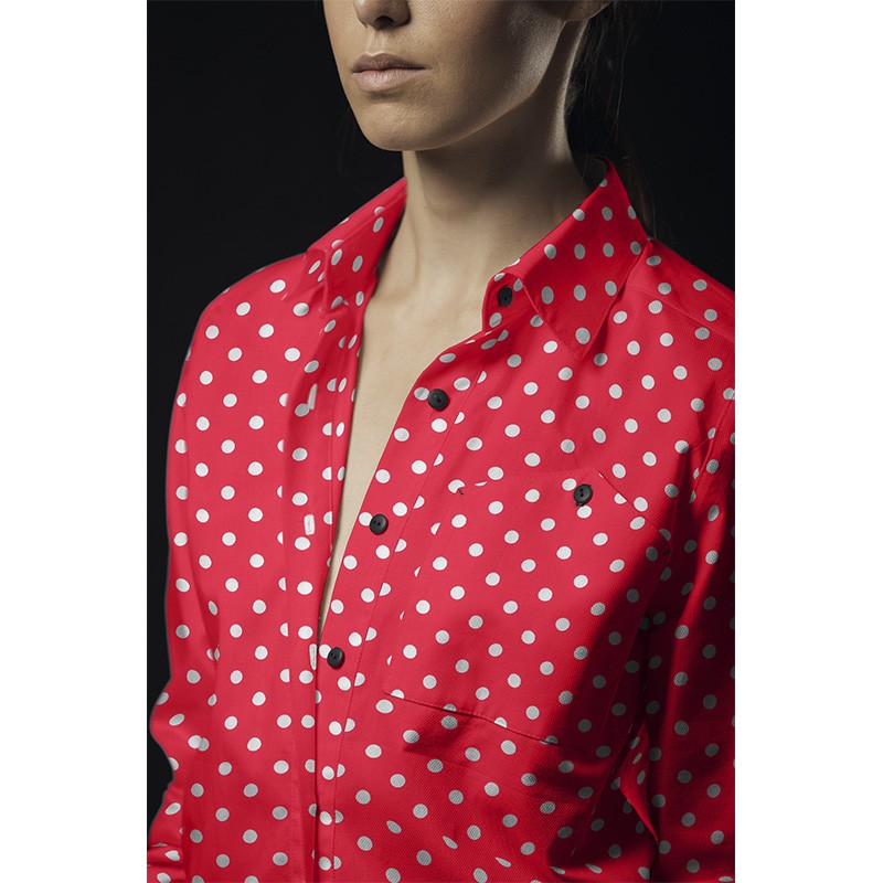 Tecido de Popeline Flamenco Bolas Fundo Vermelho - Ribes y Casals