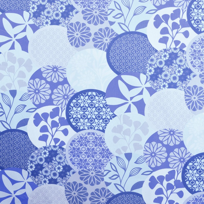 Tecido Popeline Painel Floral Azul - Ribes y Casals