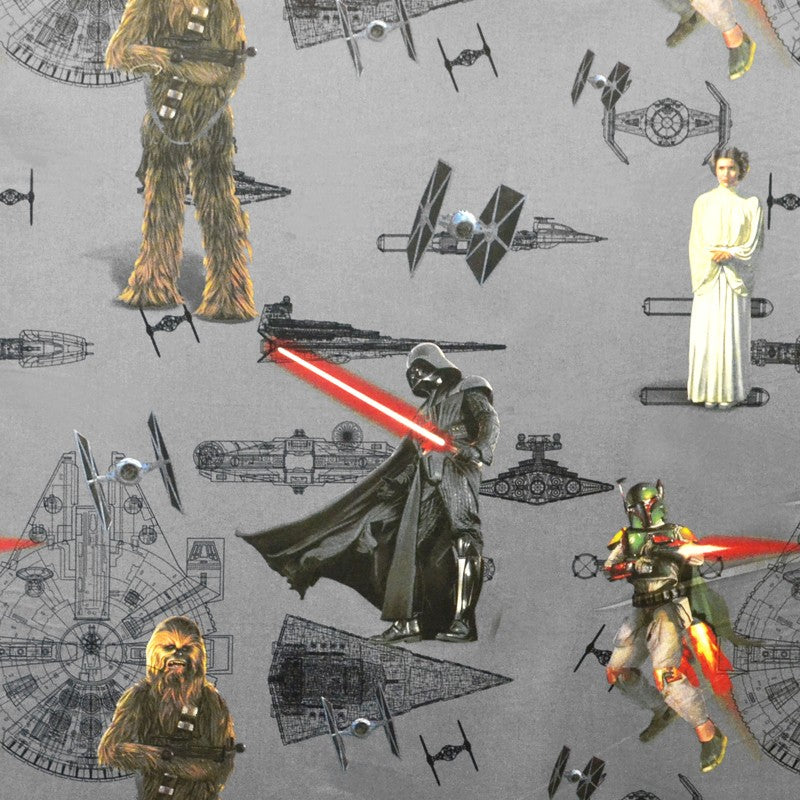 Tecido Popeline Star Wars Cinza - Ribes y Casals