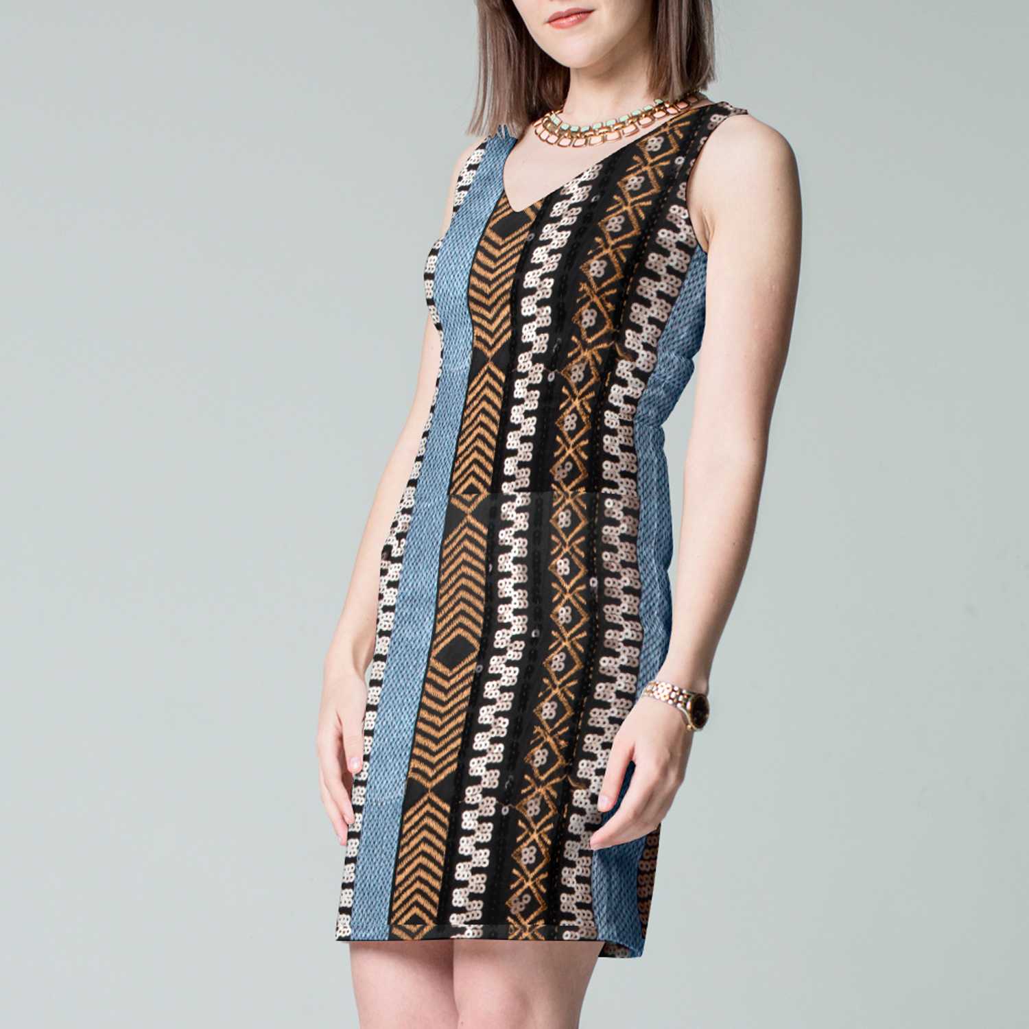 Tela Punto Lycra Lentejuela Étnica Cobre - Ribes y Casals