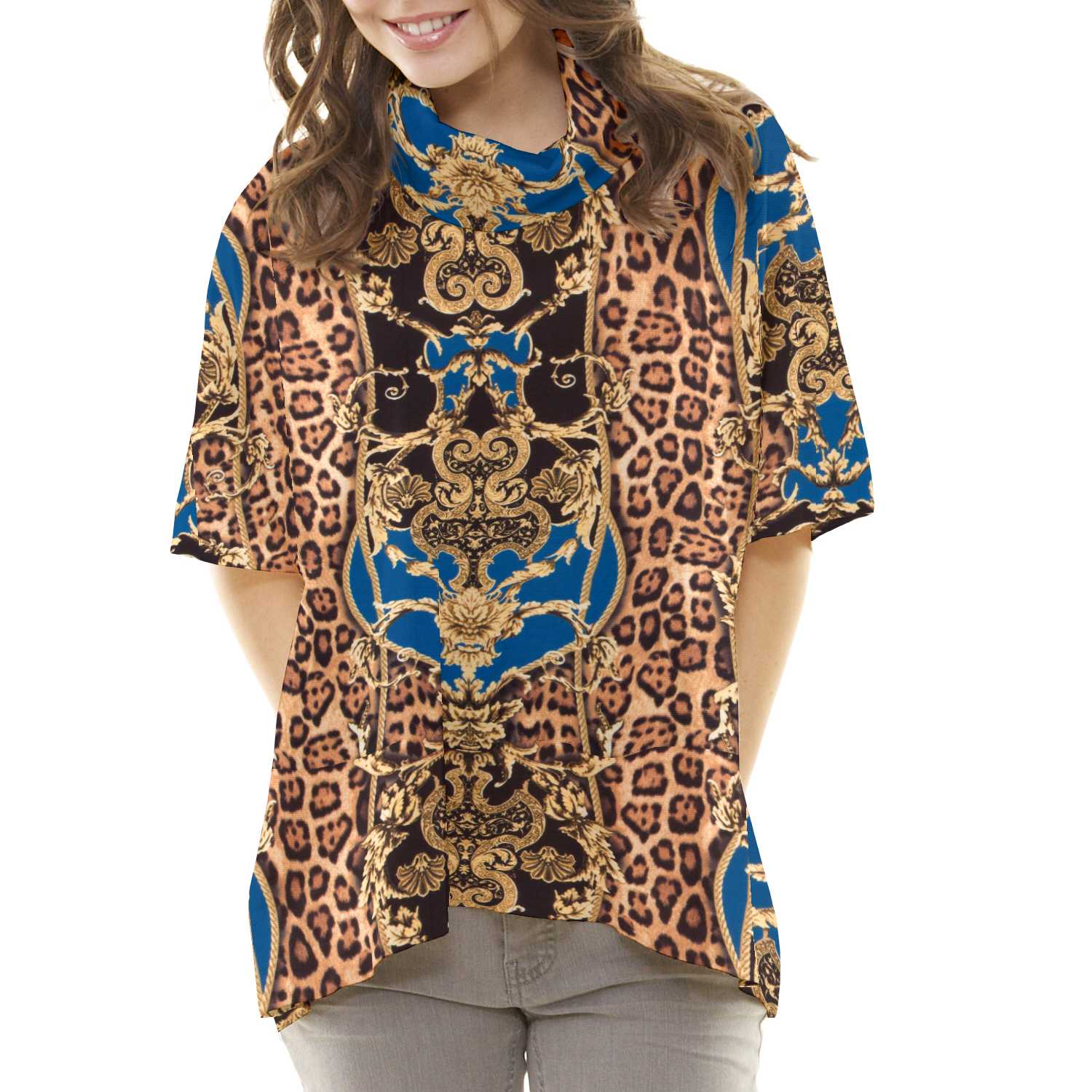 Tela Punto Otomán Leopardo Winter Azul - Ribes y Casals