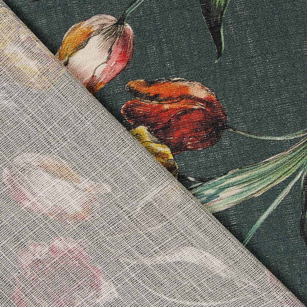 Tecido Rústico Flores Verde Escuro - Ribes y Casals