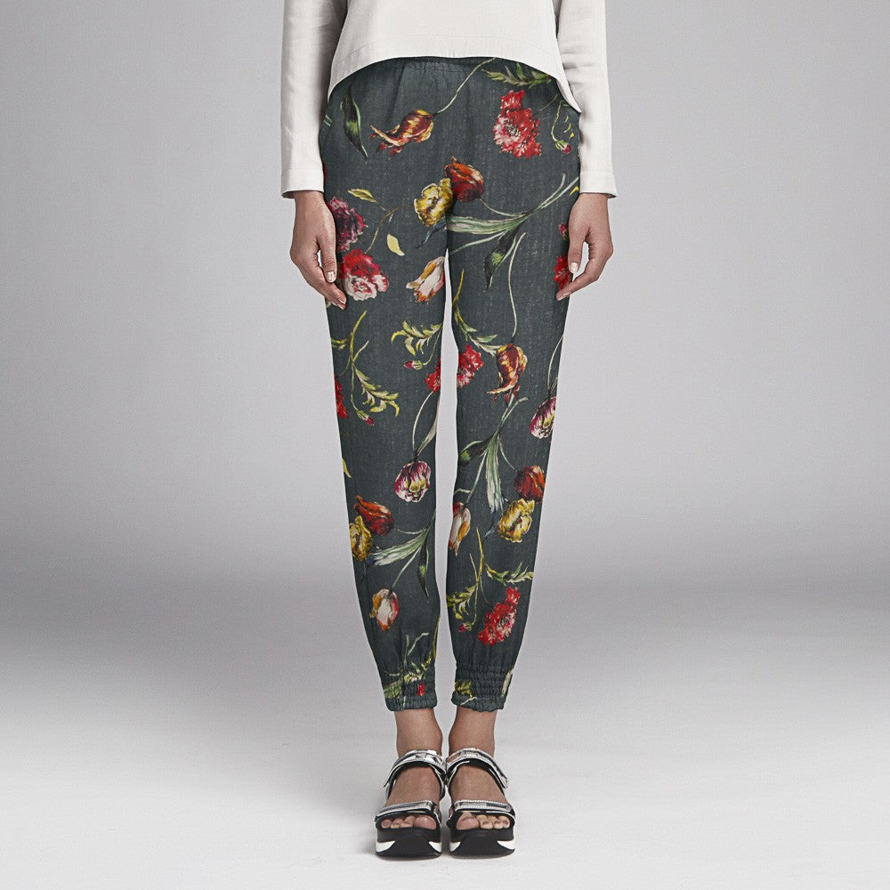 Tecido Rústico Flores Verde Escuro - Ribes y Casals