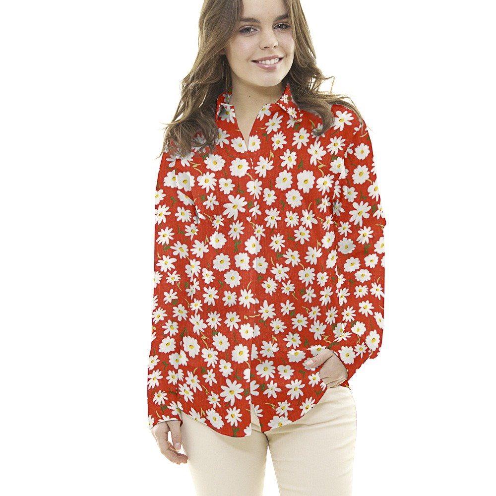 Tecido Rústico Margaridas Encarnado - Ribes y Casals