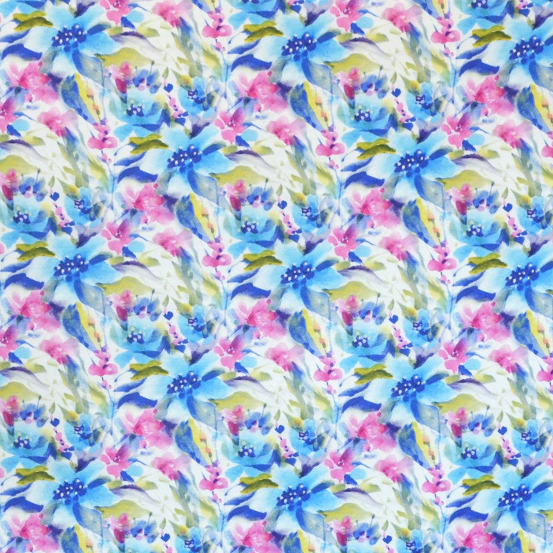 Tela Shantung Floral Fondo Blanco - Ribes y Casals