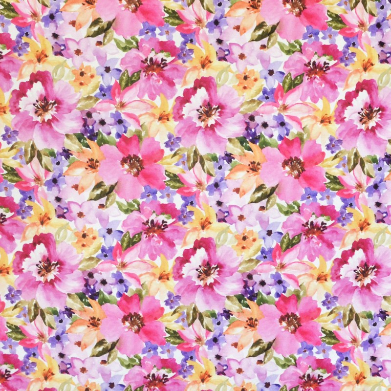 Tela Shantung Floral Fondo Blanco - Ribes y Casals