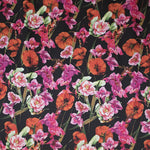 Tecido Stretch Flamenco Papoila Fundo Negro - Ribes y Casals