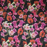 Tecido Stretch Flamenco Papoila Fundo Negro - Ribes y Casals