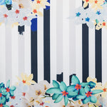 Tecido Stertch Riscas Floral Azul - Ribes y Casals