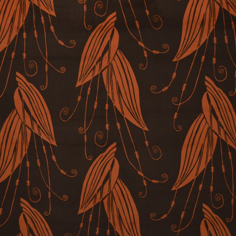 Tecido de Veludo Estampado Folha Laranja - Ribes y Casals