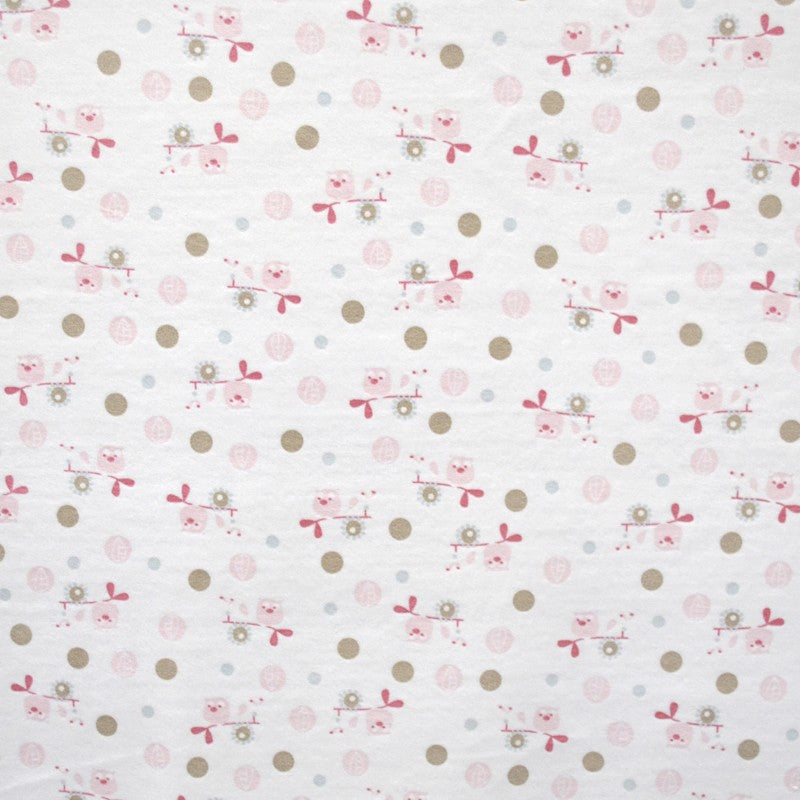Tecido Turco Estampado Corujas Rosa-bebé - Ribes y Casals