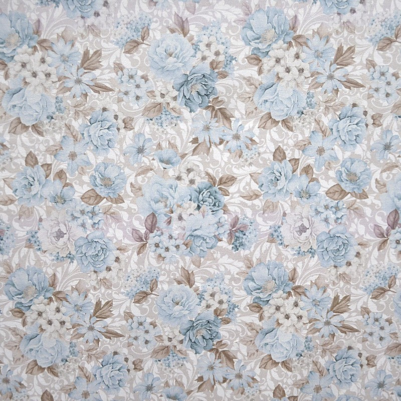 Tecido de Fanela Viyella Estampado Flores Azul-celeste - Ribes y Casals