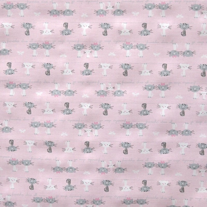 Tecido de Fanela Viyella Estampado Gatinhos Rosa-bebé - Ribes y Casals