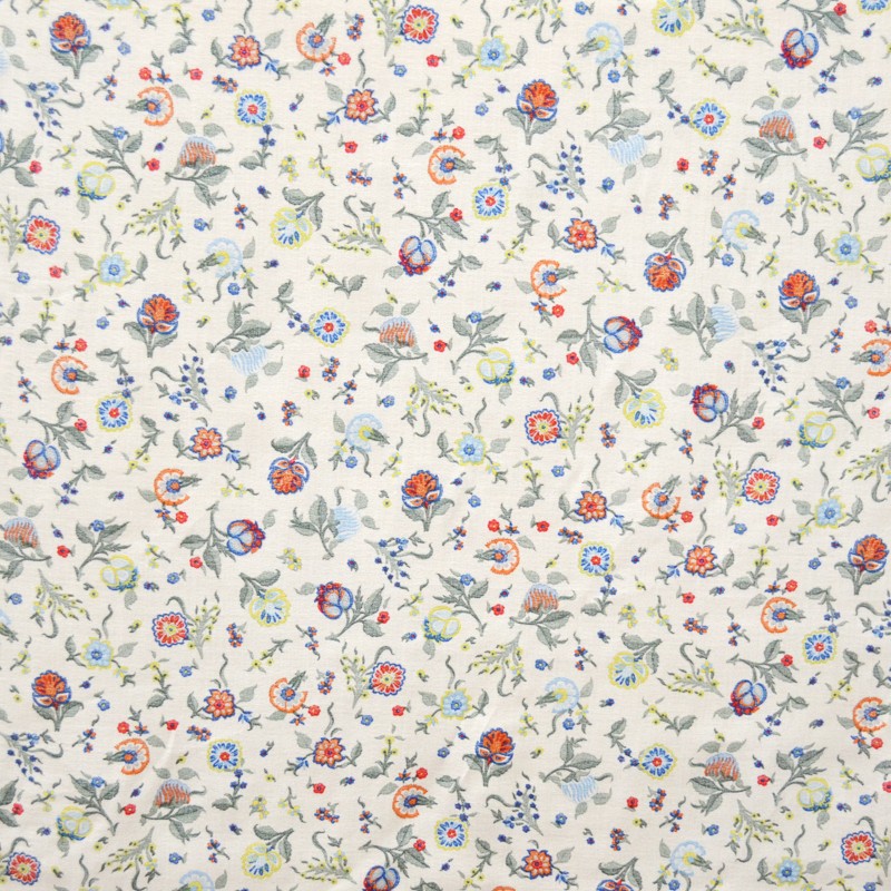 Tecido de Viscose Estampado Flores Branco Sujo - Ribes y Casals