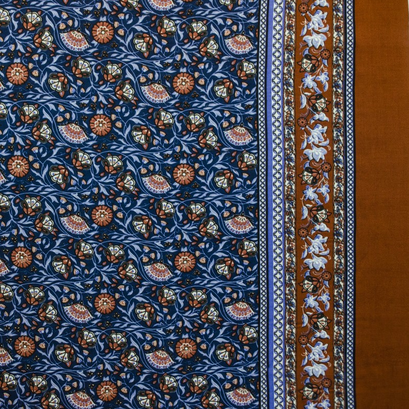 Tecido de viscose floral azul terracota - Ribes y Casals