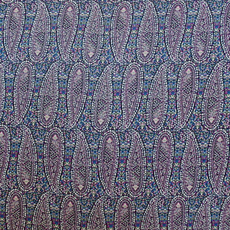Tecido de viscose em mosaico floral marinho - Ribes y Casals