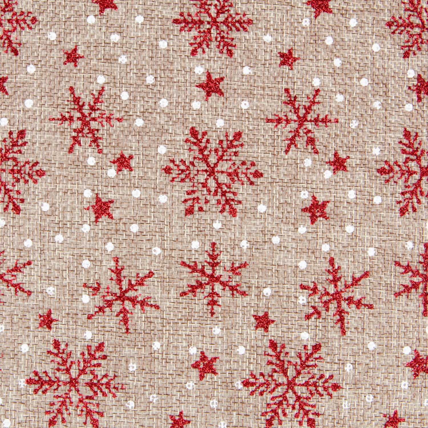 Tela Yute Decoración Estrellas Nieve Rojas - Ribes y Casals