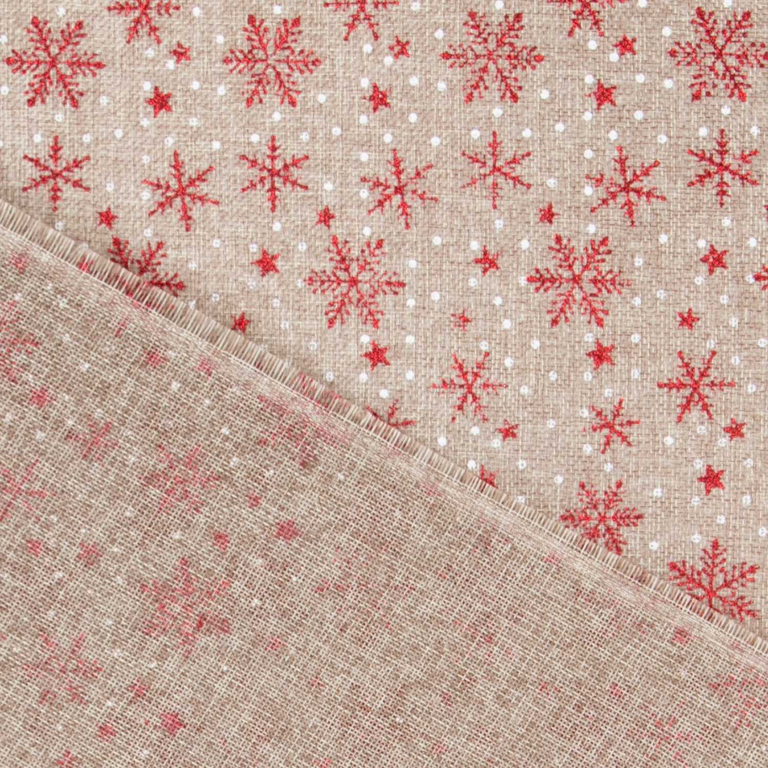 Tela Yute Decoración Estrellas Nieve Rojas - Ribes y Casals