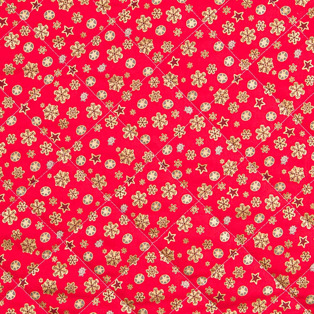 Tecido Acolchoado Natal Vermelho Estrelas Ouro - Ribes y Casals