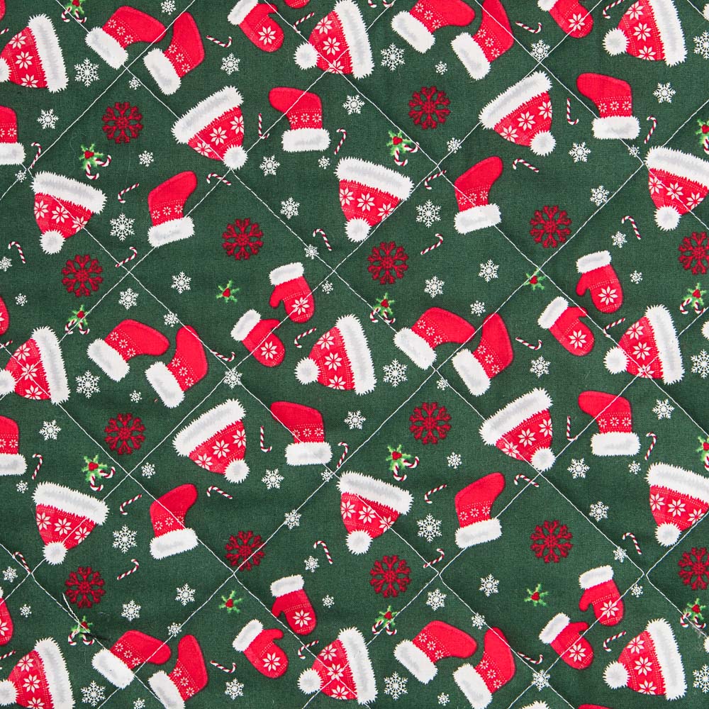 Tecido Acolchoado Natal Verde Chapéus Vermelho - Ribes y Casals