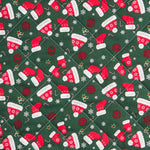 Tecido Acolchoado Natal Verde Chapéus Vermelho - Ribes y Casals