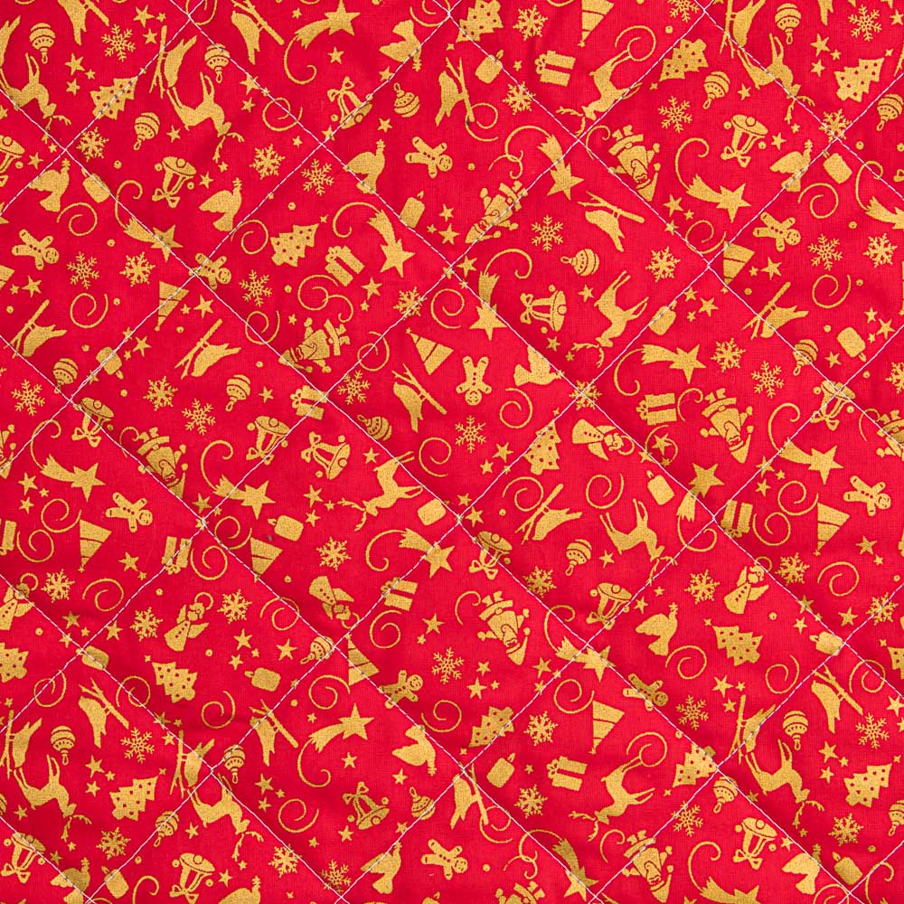 Tecido Acolchoado Natal Vermelho Ornamentos Ouro - Ribes y Casals