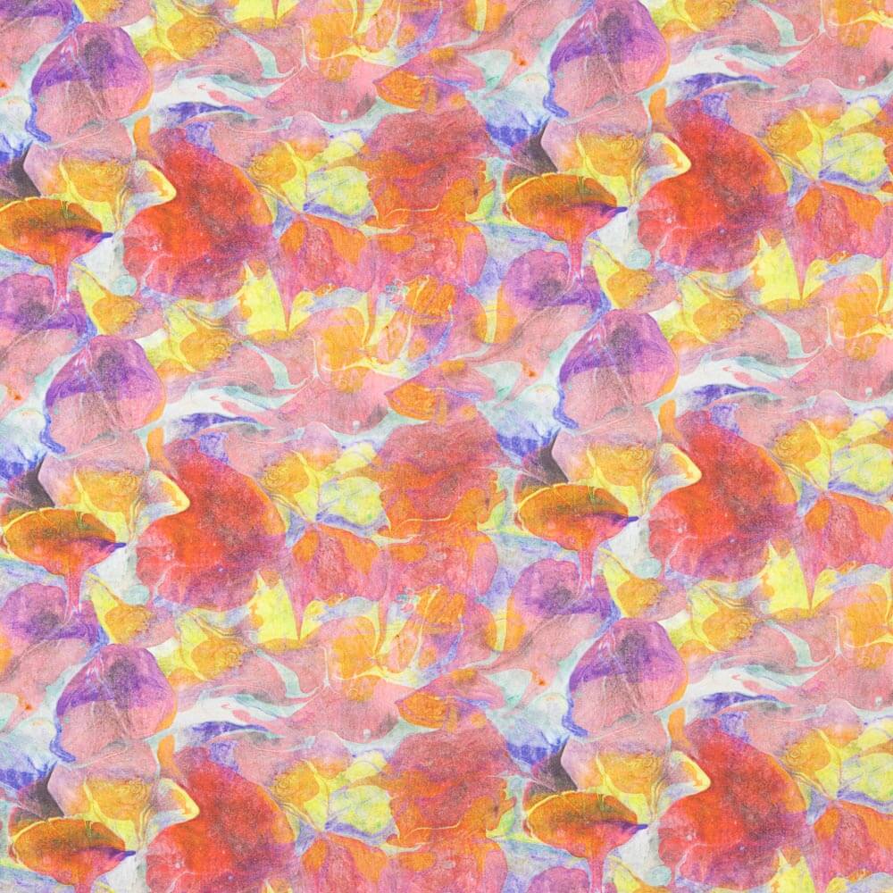 Popeline Viscose Flor Marmorizada Laranja - Ribes y Casals