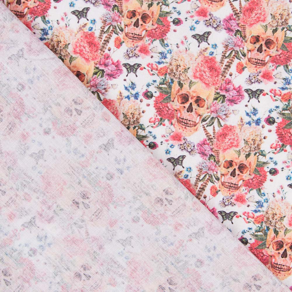 Algodão Floral Catrina Branco - Ribes y Casals