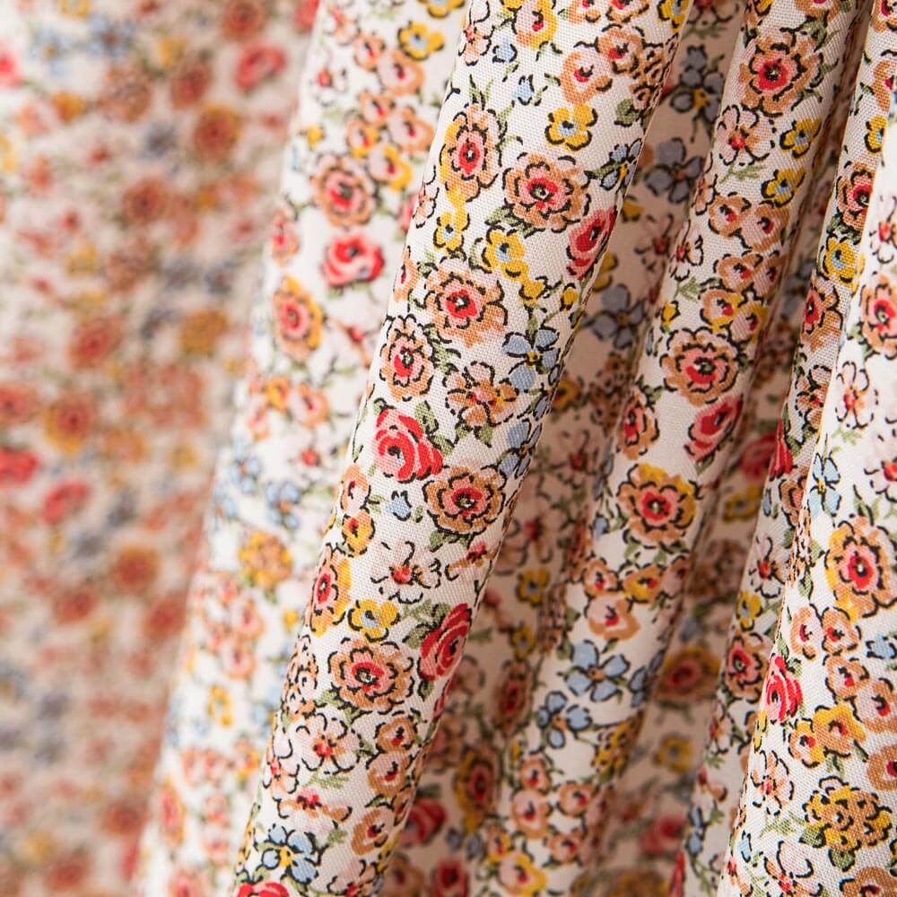 Popeline Viscose Flor Castanho - Ribes y Casals