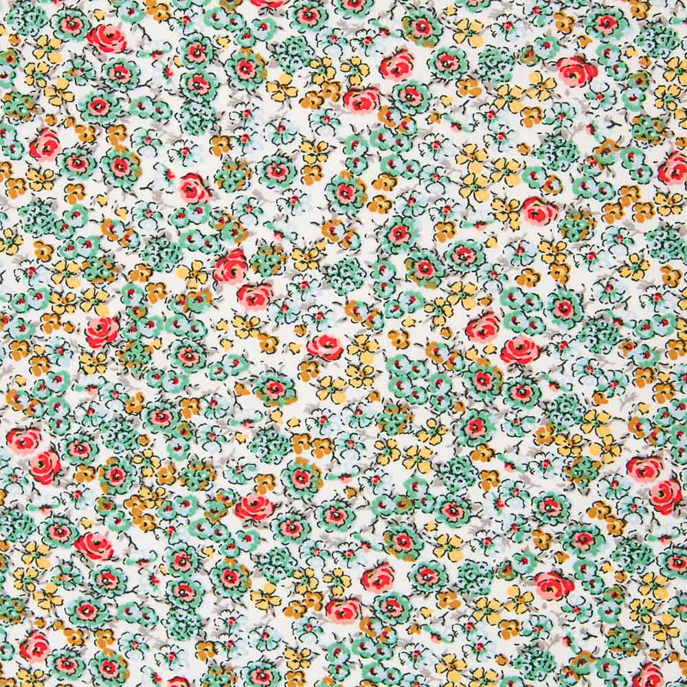 Popeline Viscose Flor Branco - Ribes y Casals