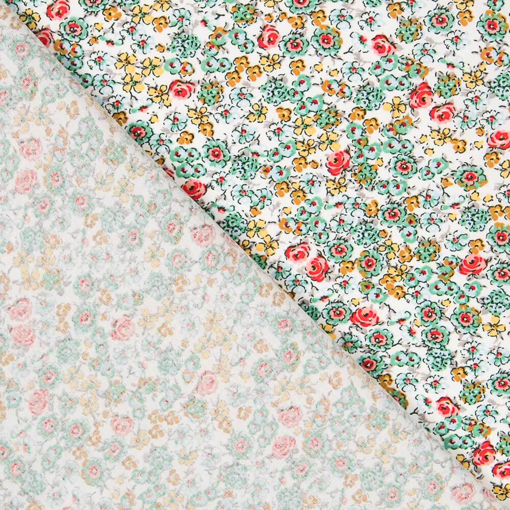 Popeline Viscose Flor Branco - Ribes y Casals