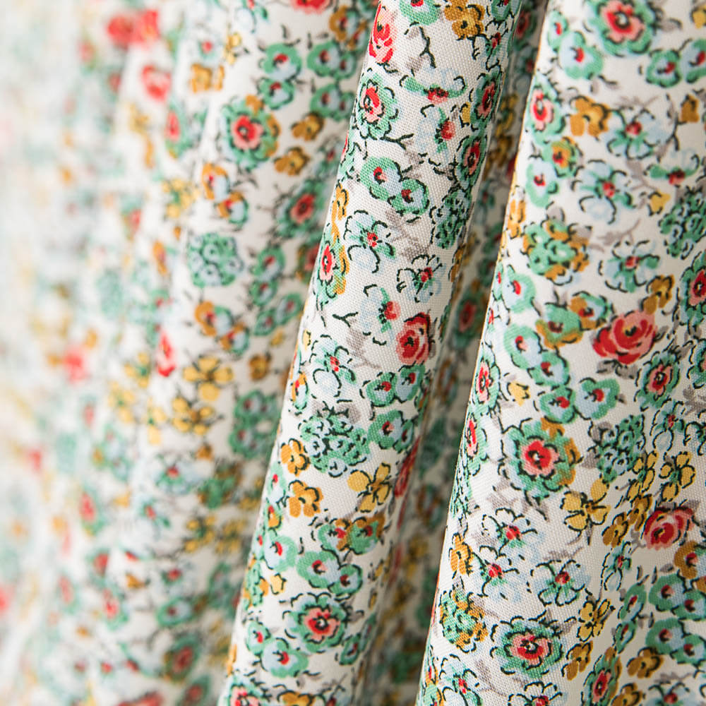 Popeline Viscose Flor Branco - Ribes y Casals