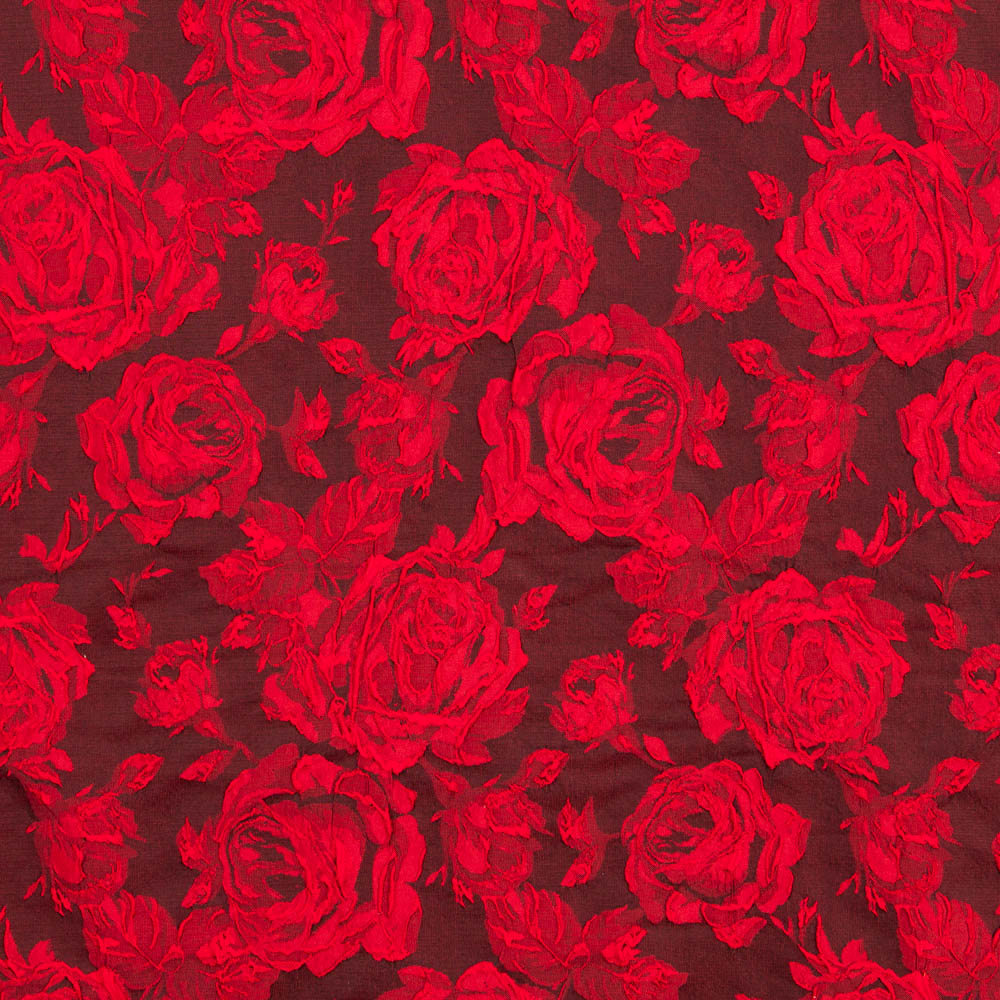 Tecido Brocado Flor Vermelho - Ribes y Casals