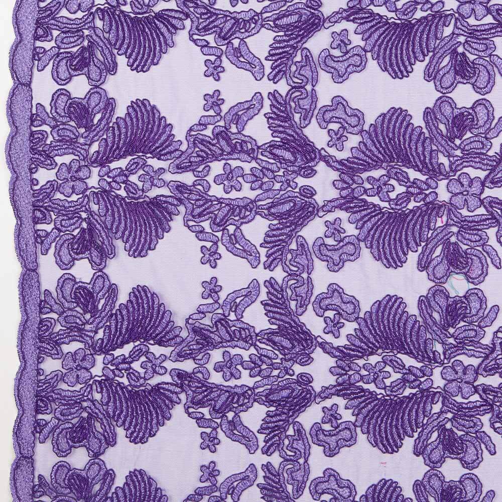 Tecido Renda Folha Dobrável Lilás - Ribes y Casals