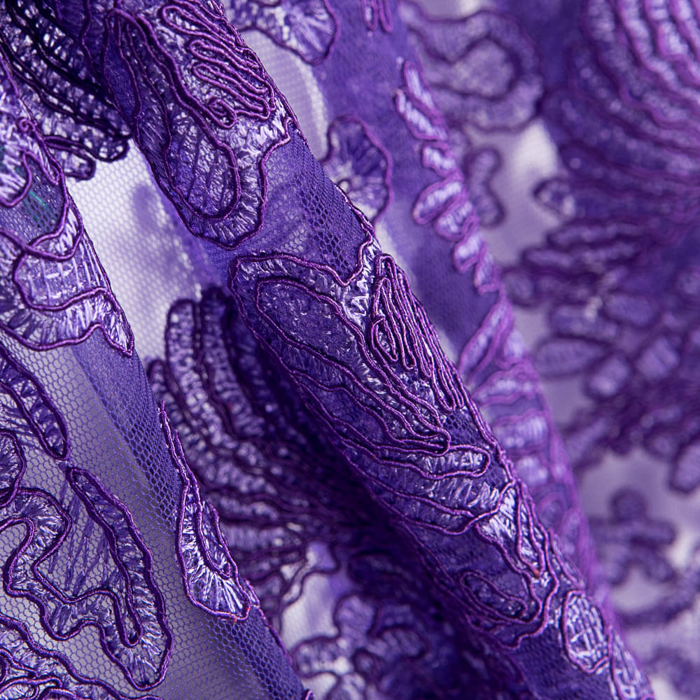 Tecido Renda Folha Dobrável Lilás - Ribes y Casals