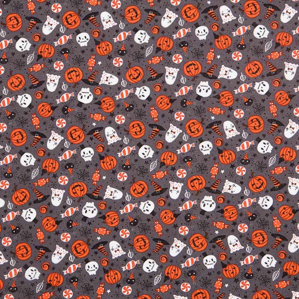 Popeline Halloween Abóboras Fantasma Cinzento Oeko-Tex® - Ribes y Casals