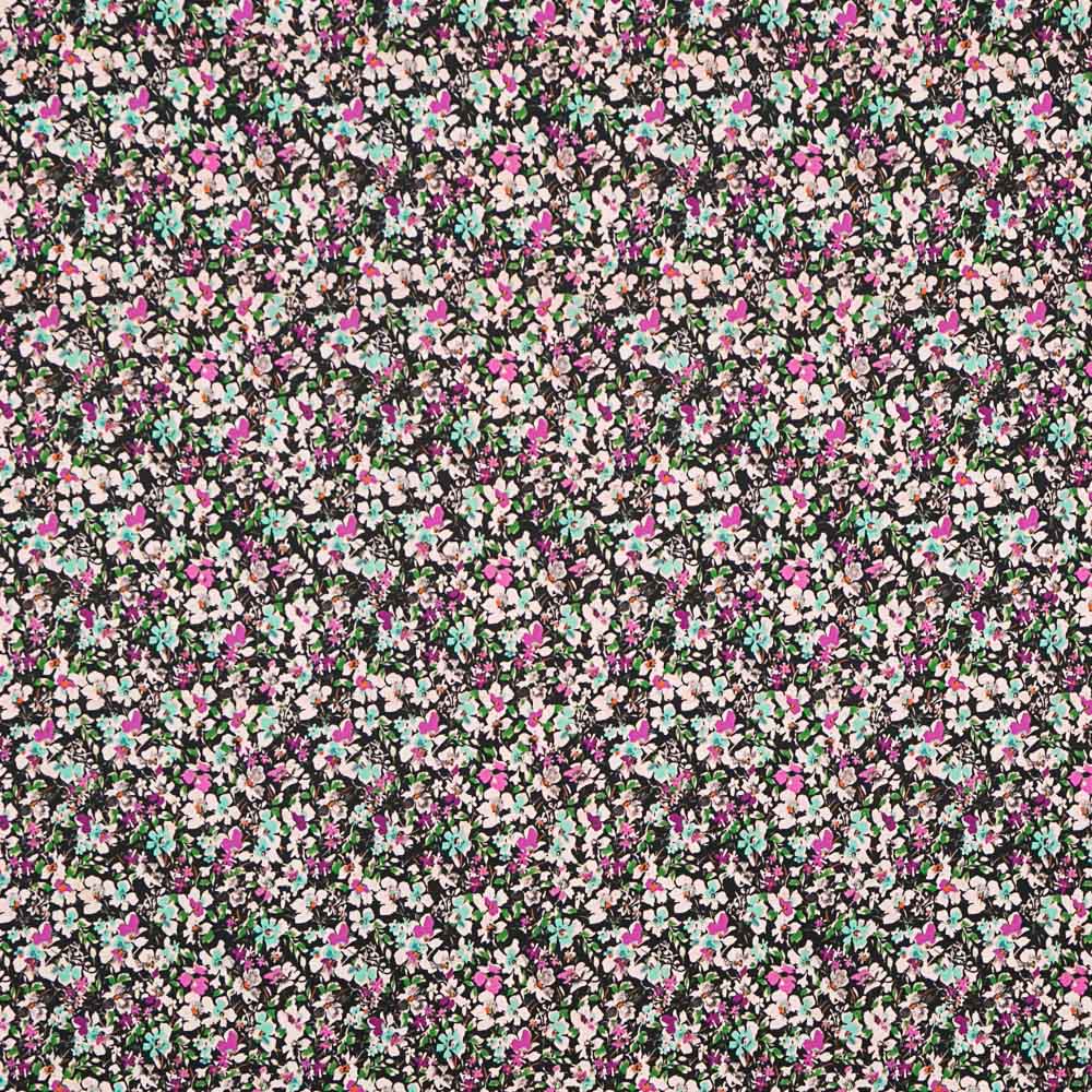 Tecido de Poliéster Spandex Flores Fúcsia - Ribes y Casals