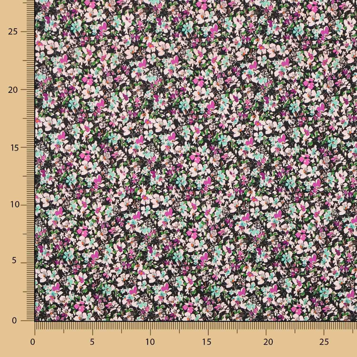 Tecido de Poliéster Spandex Flores Fúcsia - Ribes y Casals