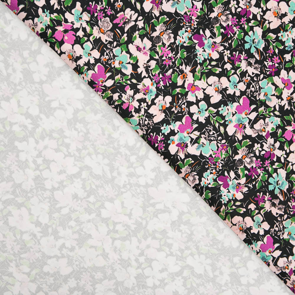 Tecido de Poliéster Spandex Flores Fúcsia - Ribes y Casals