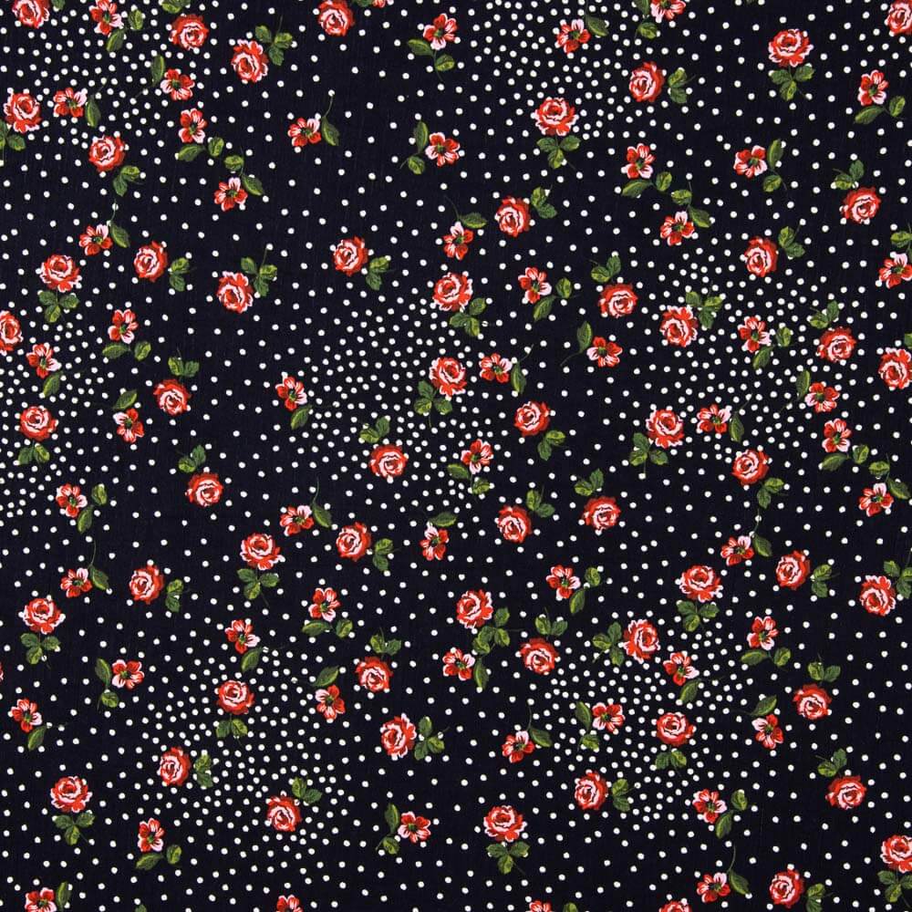 Crepe Viscose Bolinhas Rosas Vermelhas - Ribes y Casals