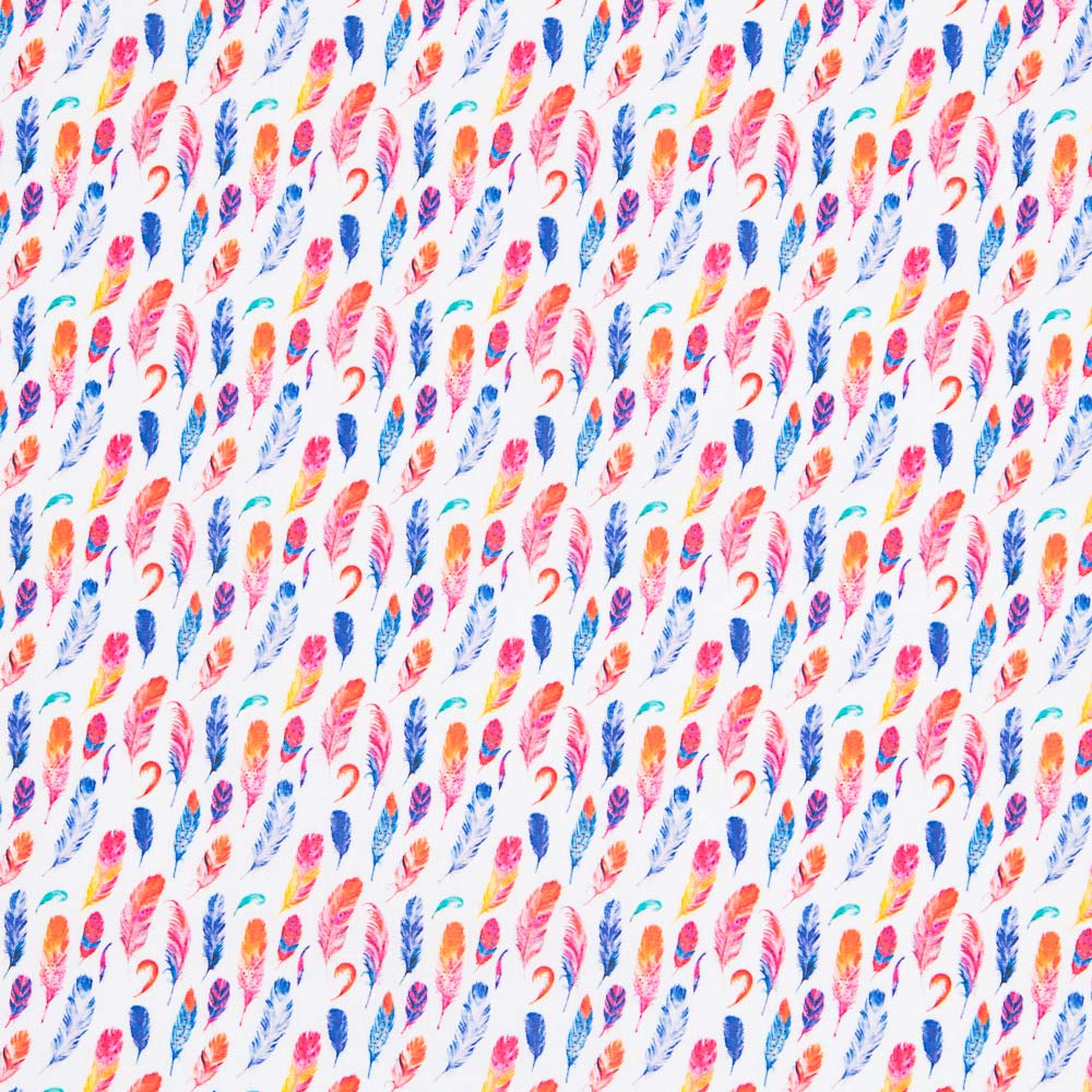 Popelina Algodão Penas Fúcsia - Ribes y Casals