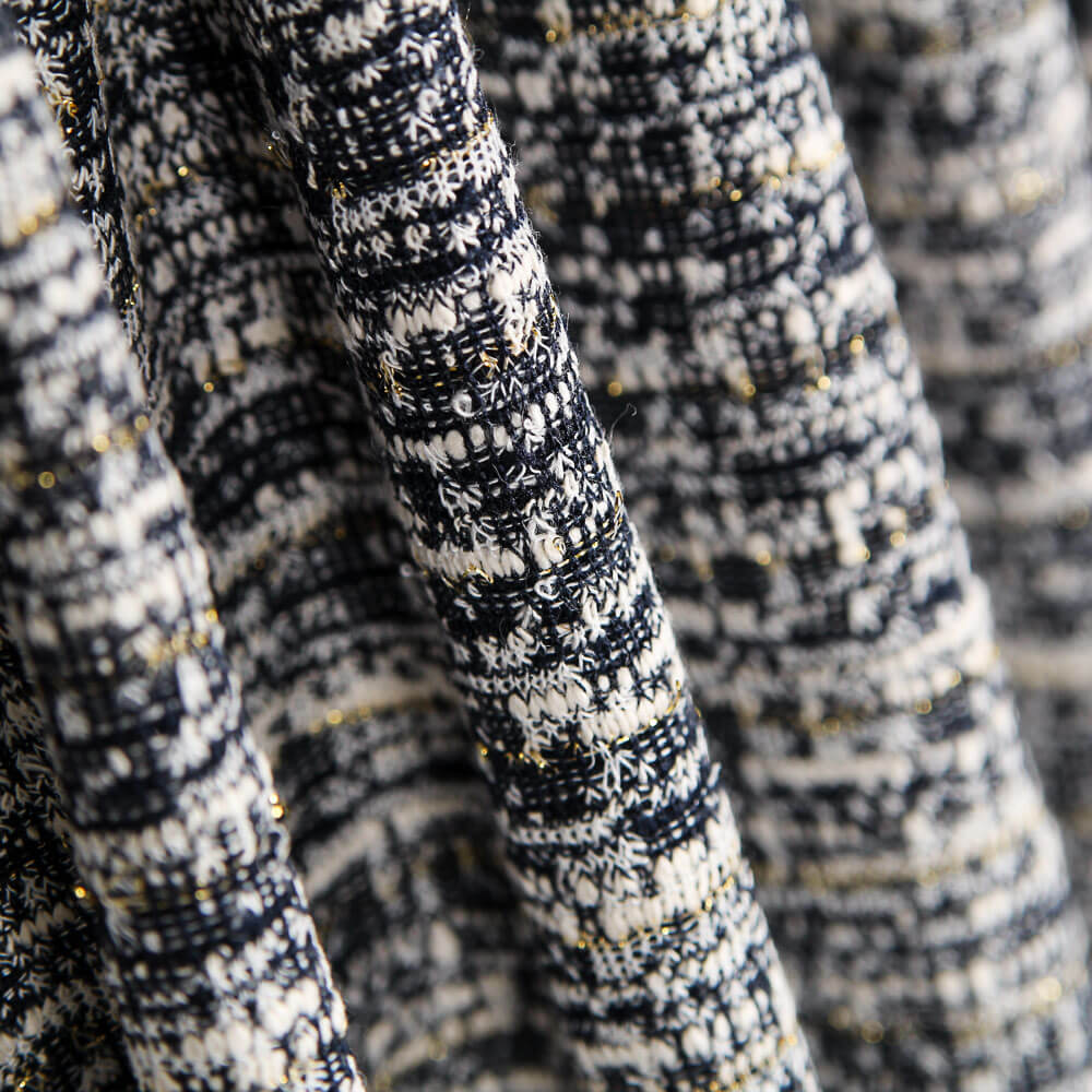 Tecido Malha Tweed Listado Lurex Azul Marinho - Ribes y Casals