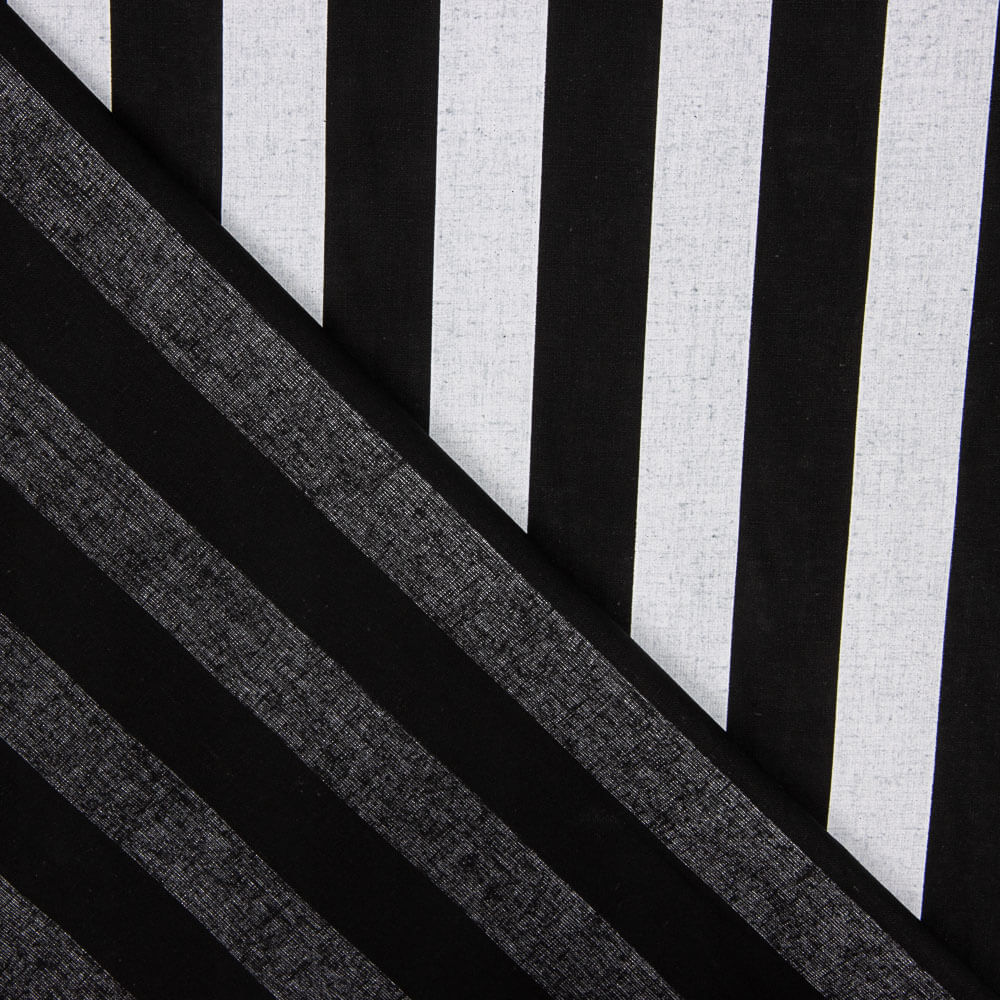 Popeline Hidrófuga Listrada em Branco e Preto - Ribes y Casals