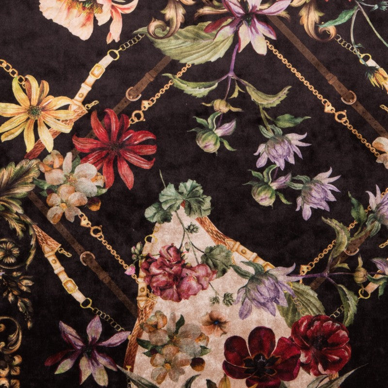 Veludo Elástico Floral Preto - Ribes y Casals