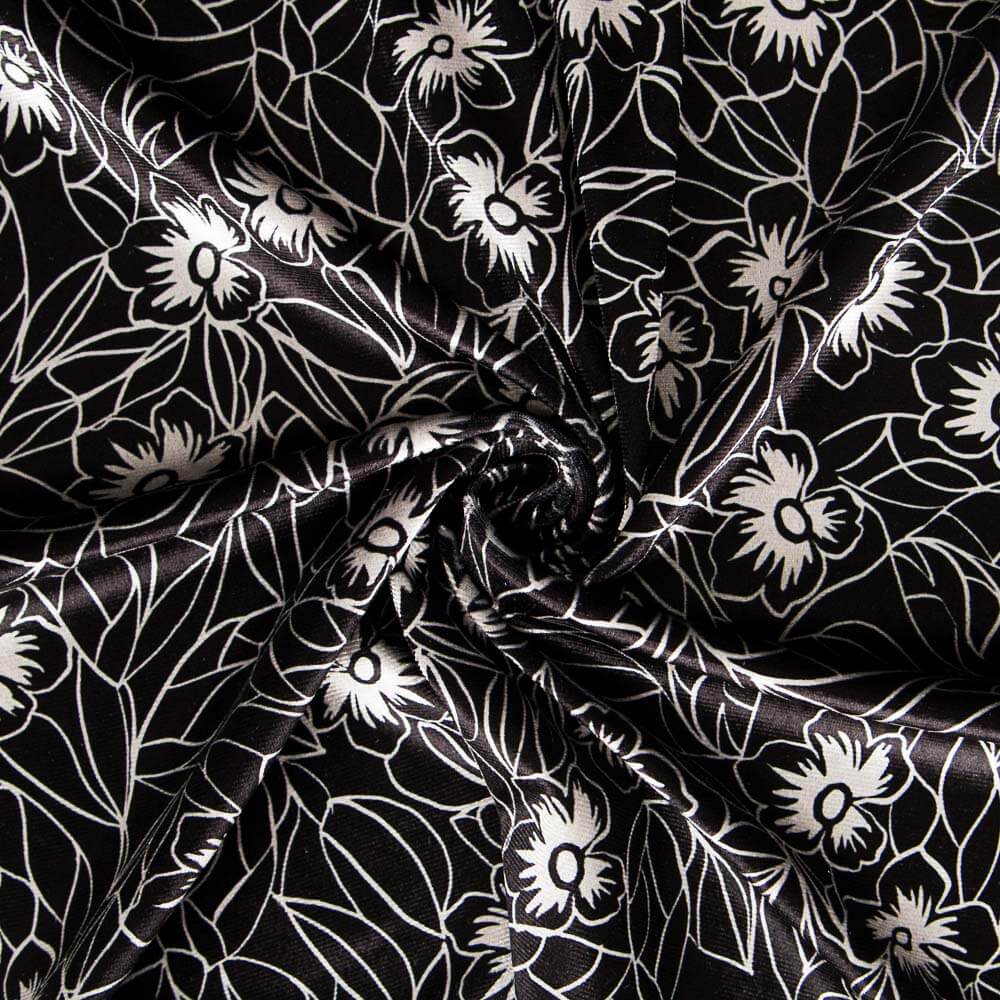 Terciopelo Lycra Flor Bicolor Negro - Ribes y Casals