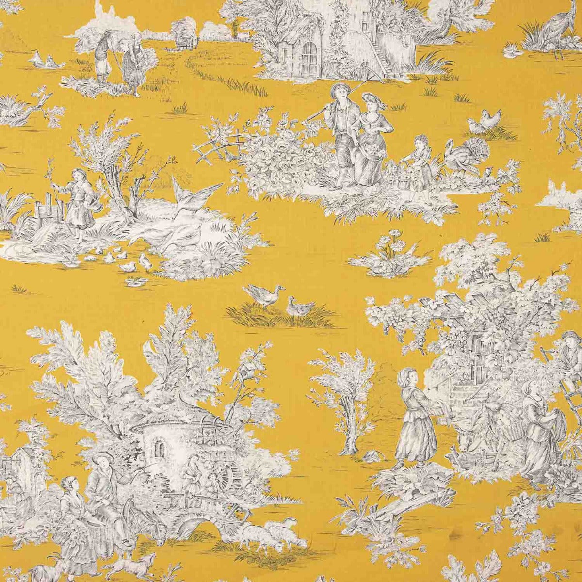 Lona Toile De Jouy Fundo Amarelo - Ribes y Casals