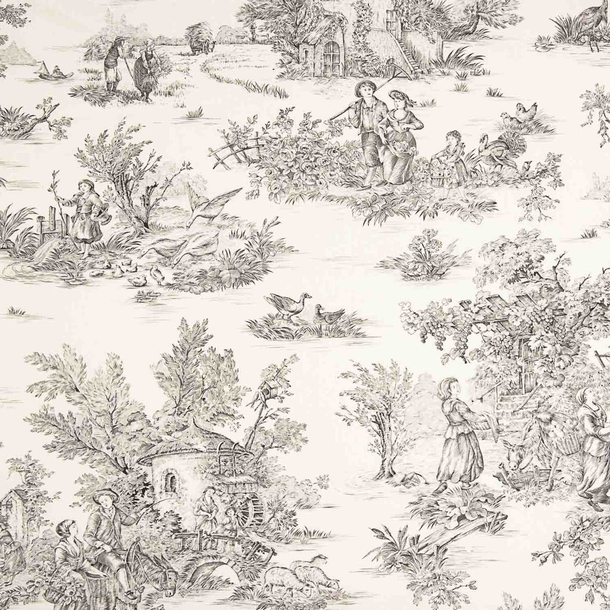 Lona Toile De Jouy Fundo Branco - Ribes y Casals