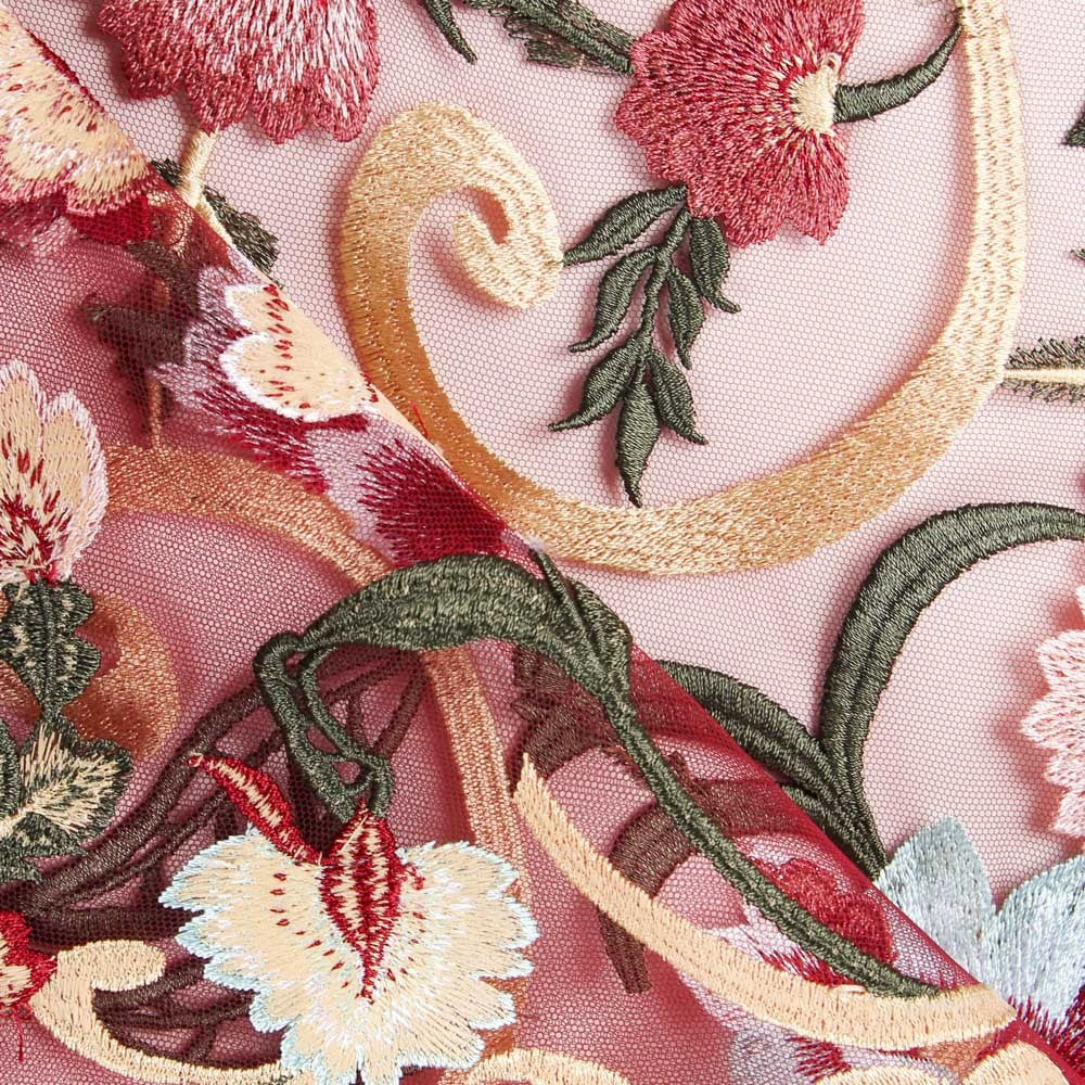 Tule Bordado Manila Vermelho Preto - Ribes y Casals