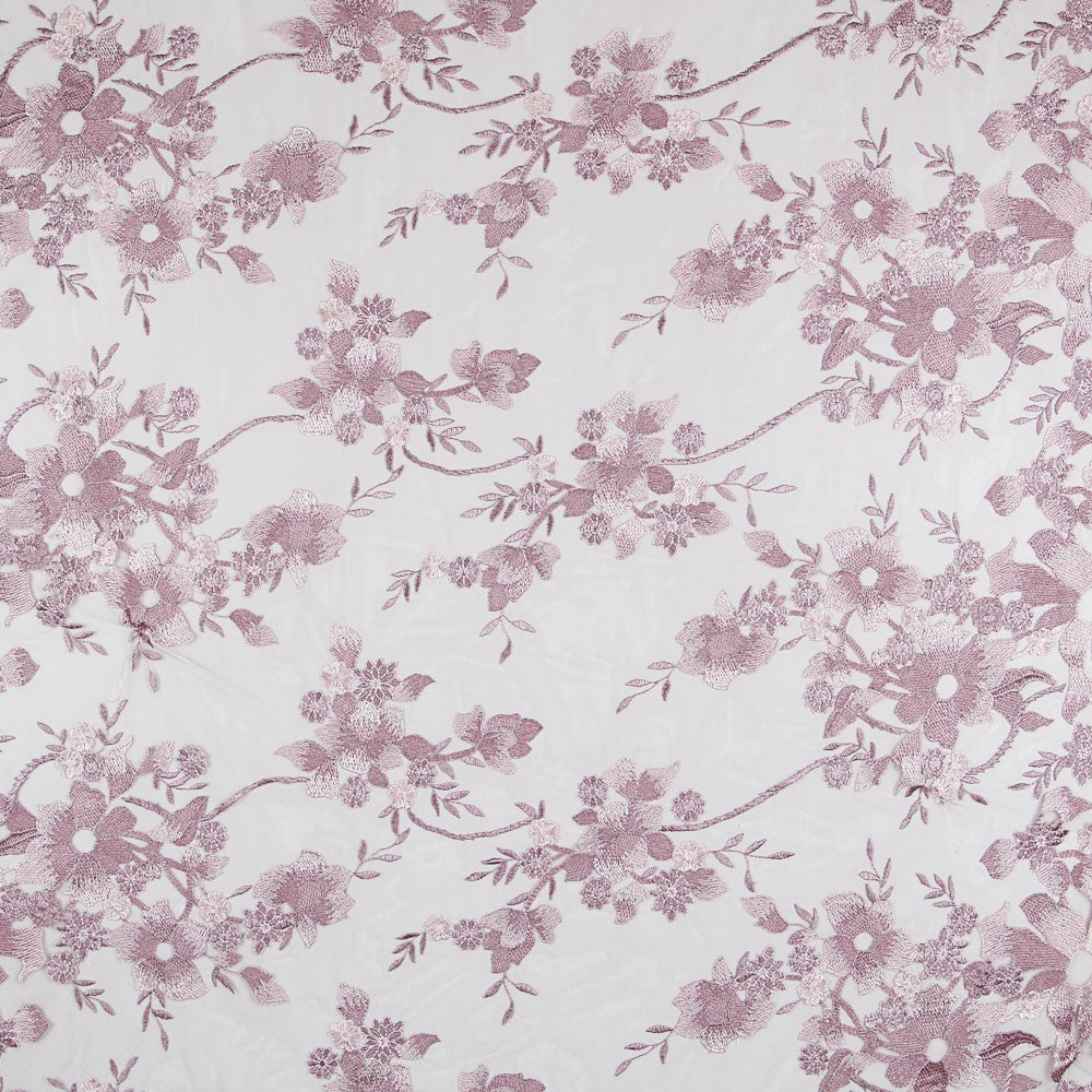 Tule Bordado Flores Malva - Ribes y Casals
