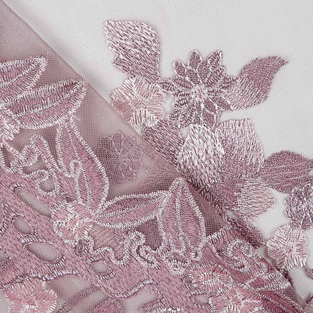 Tule Bordado Flores Malva - Ribes y Casals